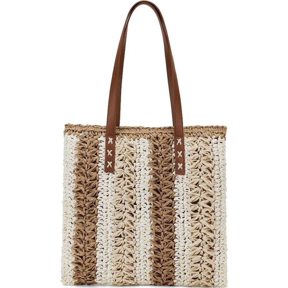 Boho Striped Woven Tote - Handmade, Chic, Beach Bag, Lightweight & Stylish